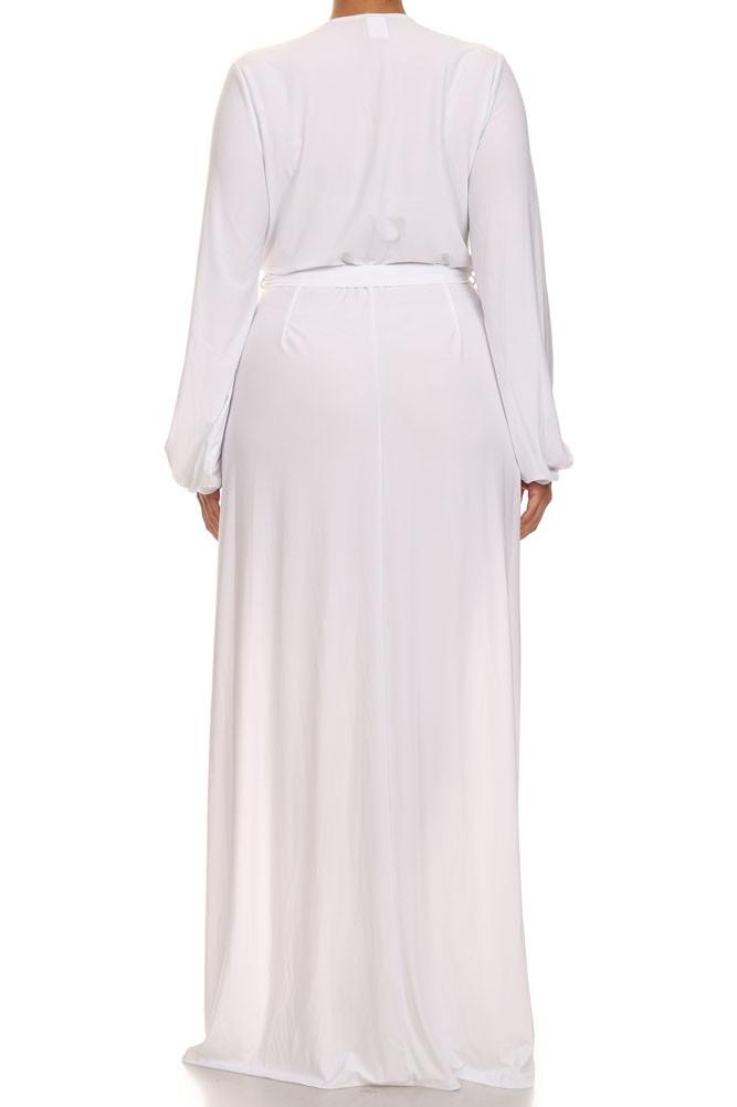 Plus Size Glamour Slit Tie White Maxi Dress
