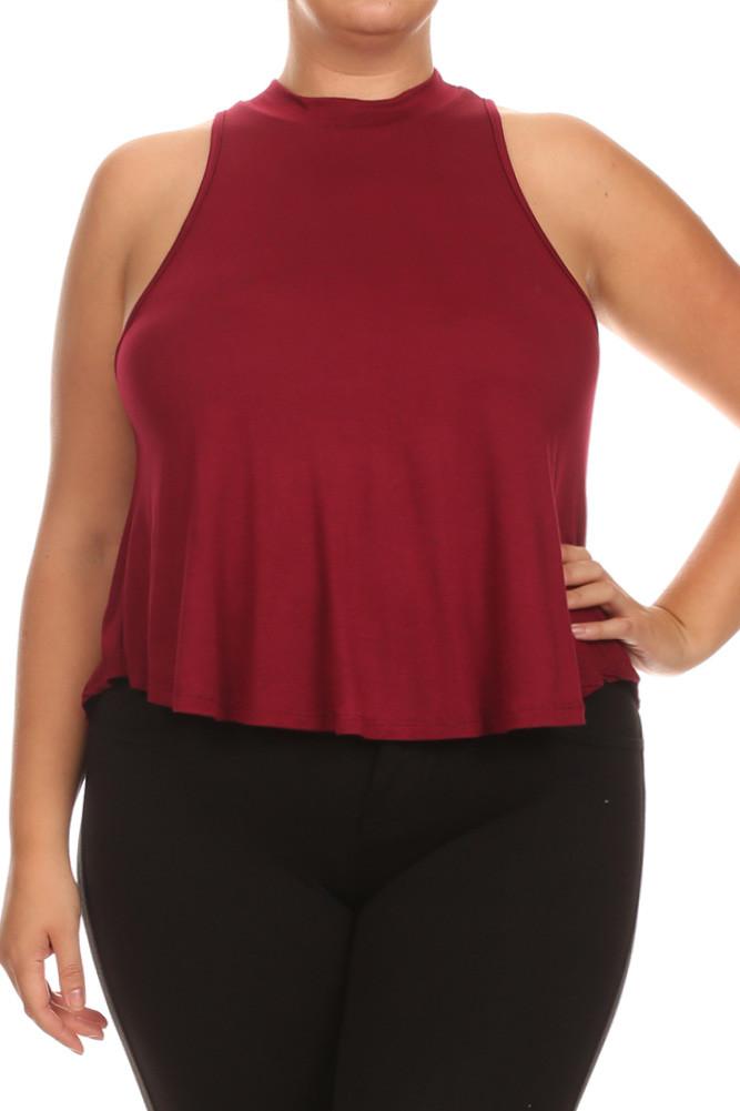 Plus Size Flowy Mock Neck Burgundy Tank