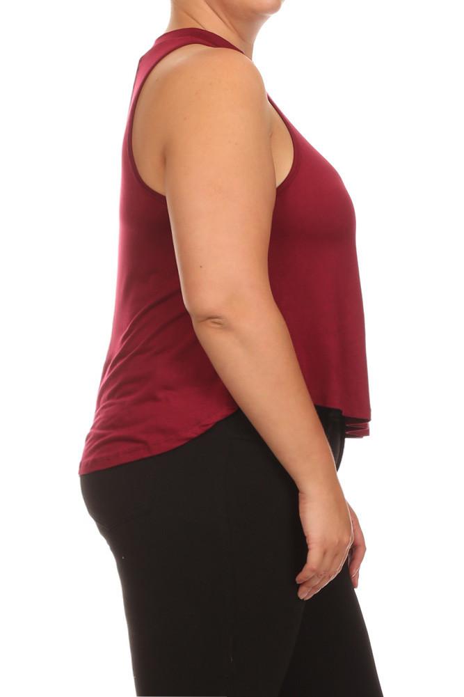 Plus Size Flowy Mock Neck Burgundy Tank