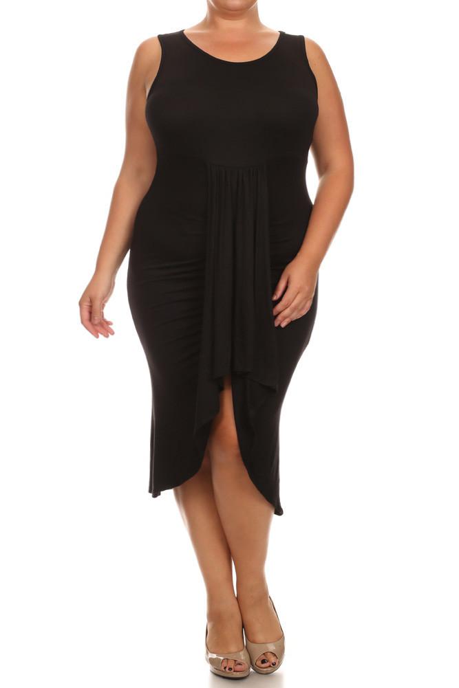 Plus Size Bella Draped Knit Black Midi Dress