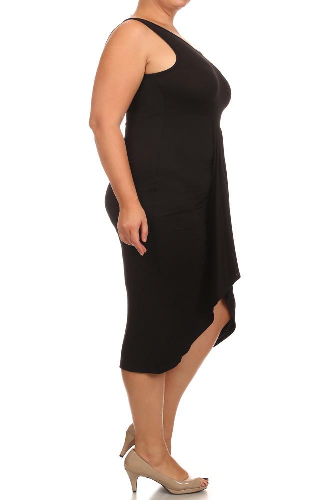 Plus Size Bella Draped Knit Black Midi Dress