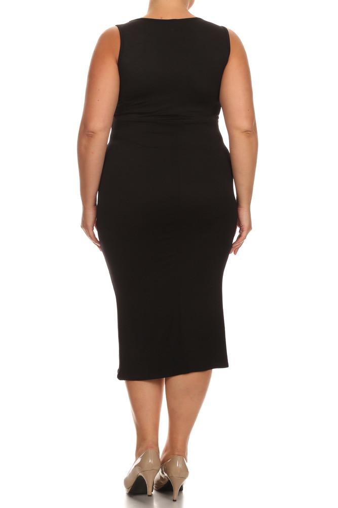 Plus Size Bella Draped Knit Black Midi Dress