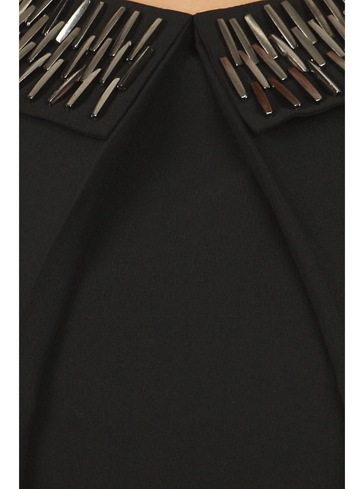 Plus Size Mod Embellished Neckline Sheer Black Top