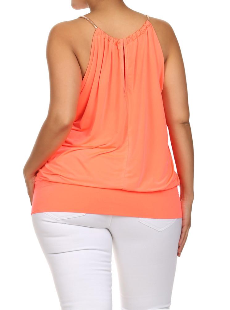 Plus Size Sleek Gilded Neckline Coral Blouson