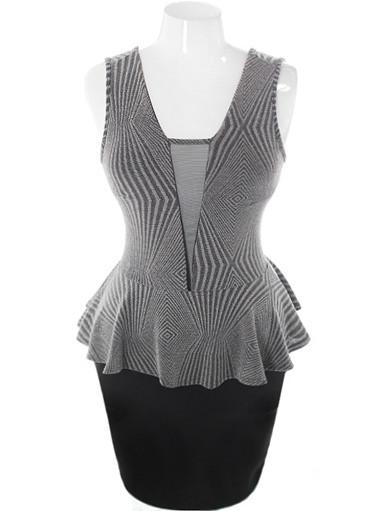 Plus Size Sparkling Scuba Mesh Peplum Silver Dress