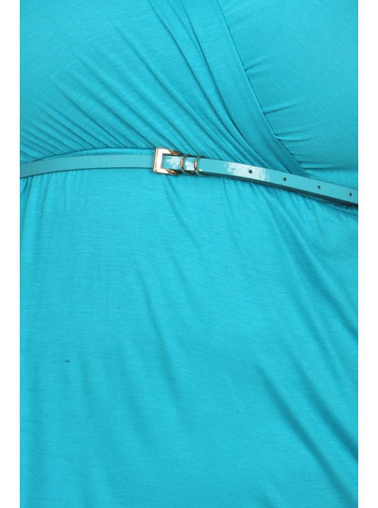 Plus Size Modish Surplice Belted Teal Dress