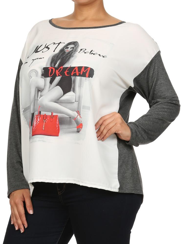 Plus Size Just Believe In Your Dream Grey Raglan Top