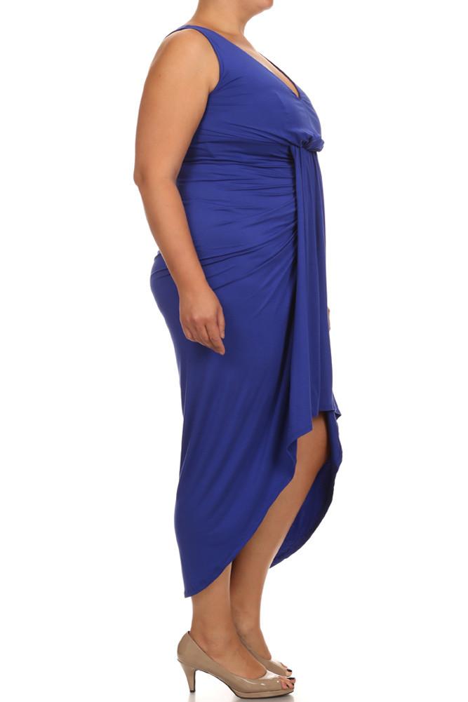 Plus Size Lovely Draped Dip Hem Blue Maxi Dress