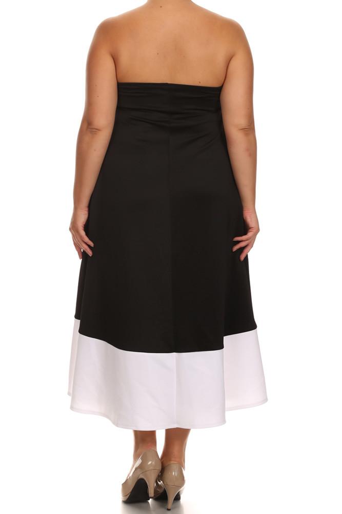 Plus Size Color Block Black A line Dip Hem Dress