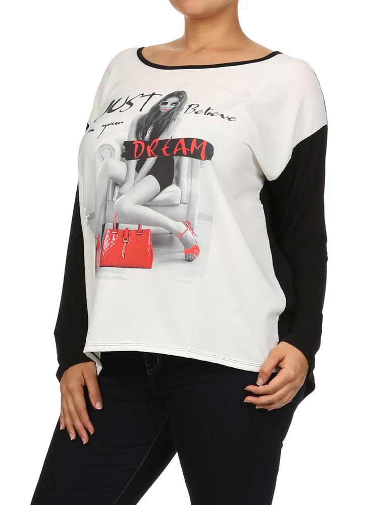 Plus Size Just Believe In Your Dream Black Raglan Top