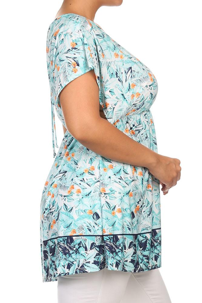 Plus Size Summer Breeze Flower Blue Top