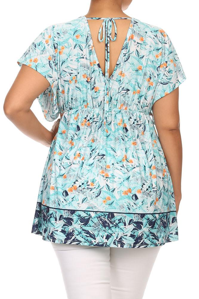 Plus Size Summer Breeze Flower Blue Top