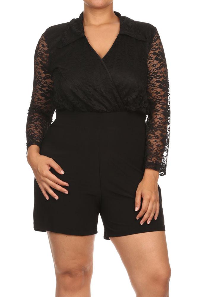 Plus Size Lace Embrace Surplice Romper