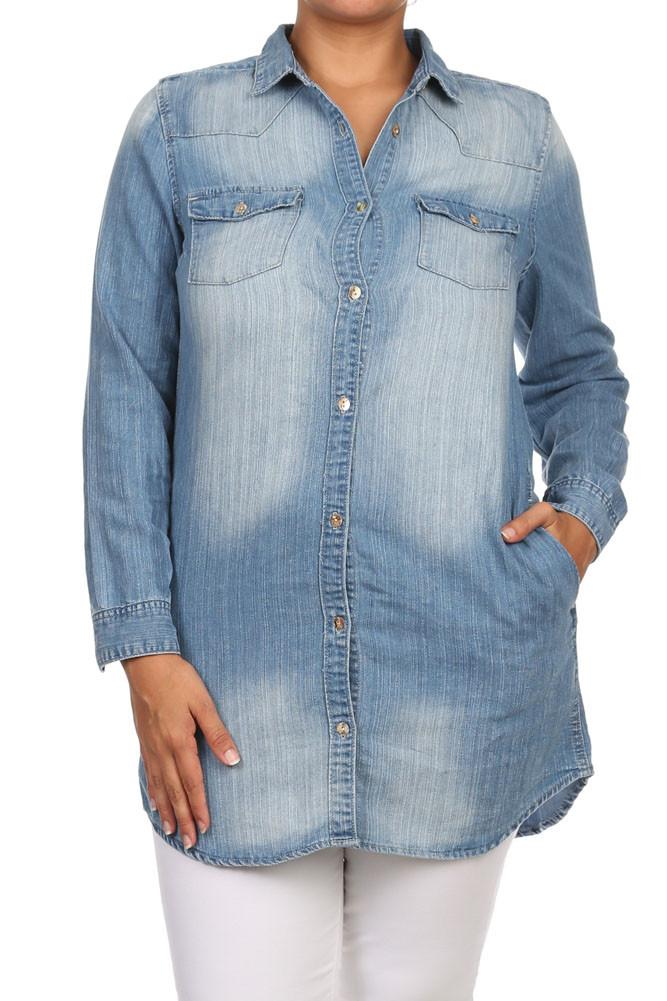 Plus Size Free Spirit Button Up Denim Top
