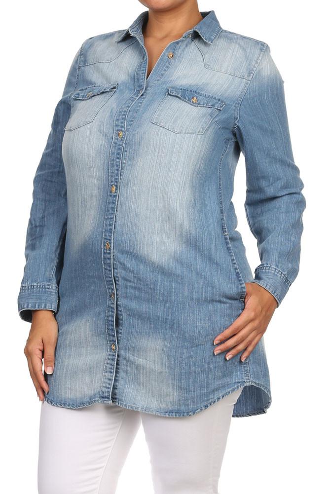 Plus Size Free Spirit Button Up Denim Top