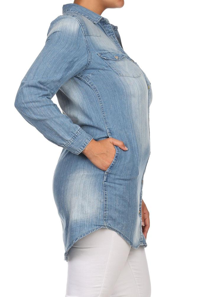 Plus Size Free Spirit Button Up Denim Top