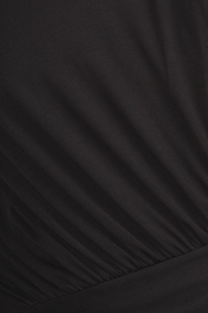 Plus Size Sexy Draped Surplice Black Midi Dress