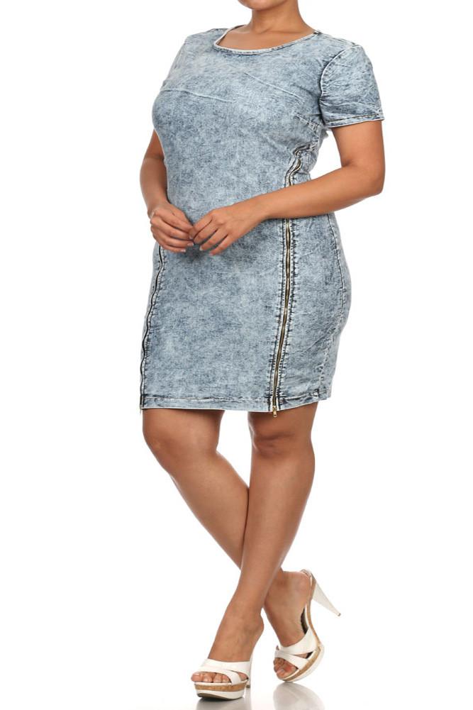 Plus Size Jean Babe Zipper Sides Denim Dress