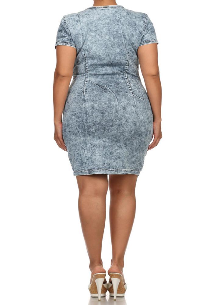Plus Size Jean Babe Zipper Sides Denim Dress