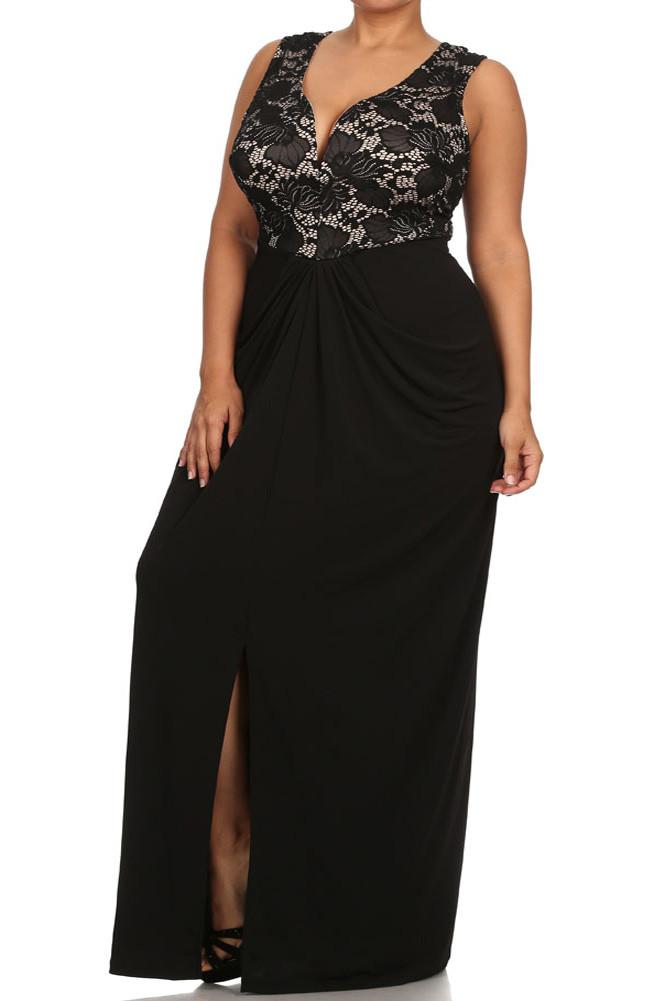 Plus Size Floral Crochet Empire Waist Maxi Dress