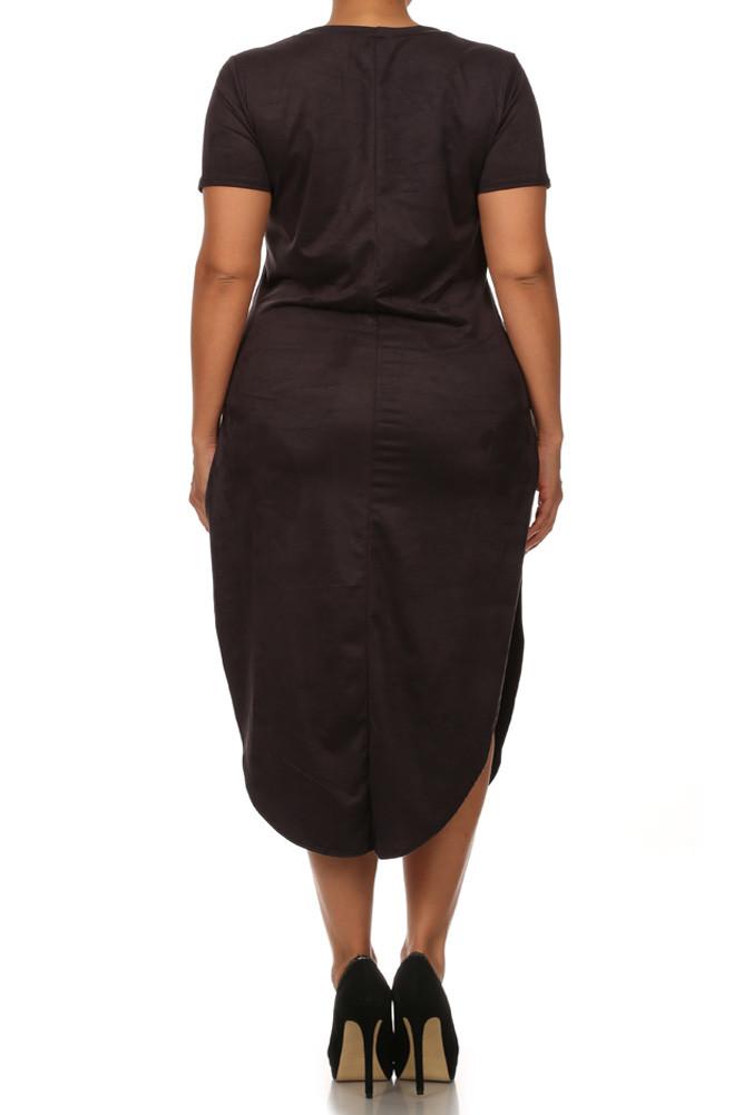 Plus Size Stylish Suede Dark Grey Maxi Tee