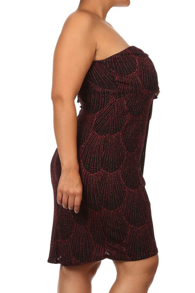 Plus Size Sparkling Plunging Neckline Red Dress