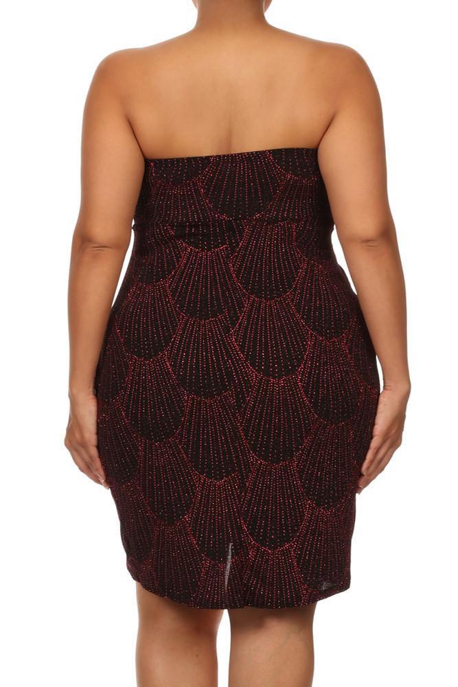 Plus Size Sparkling Plunging Neckline Red Dress