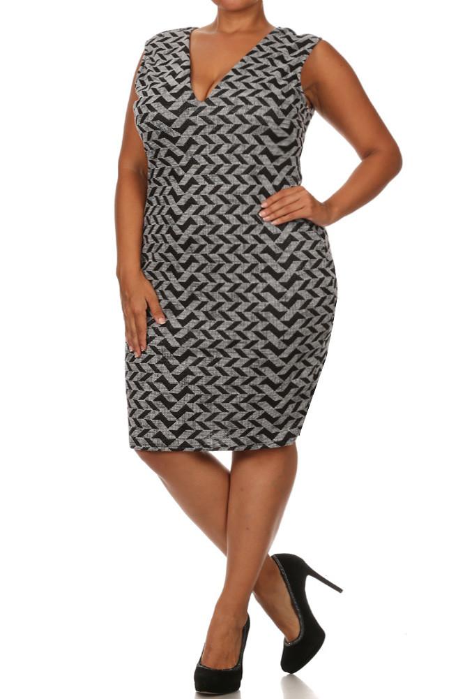 Plus Size Sexy Chevron Print Open Back Dress