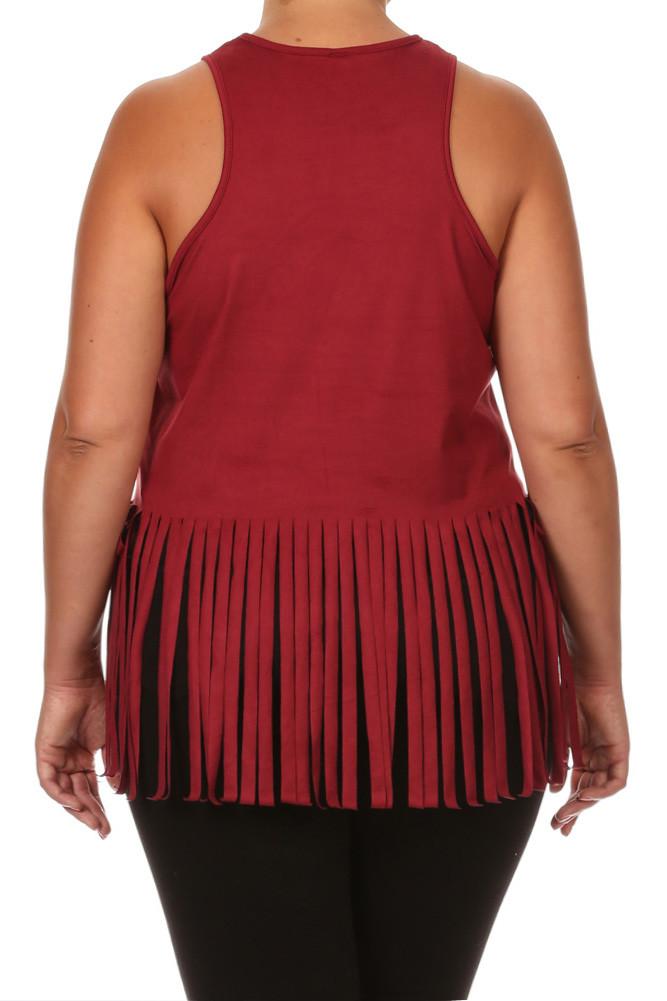 Plus Size Fringe Obsession Suede Burgundy Tank