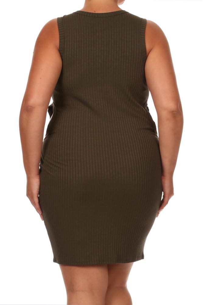 Plus Size Sassy Cut Out Ribbed Mini Olive Dress
