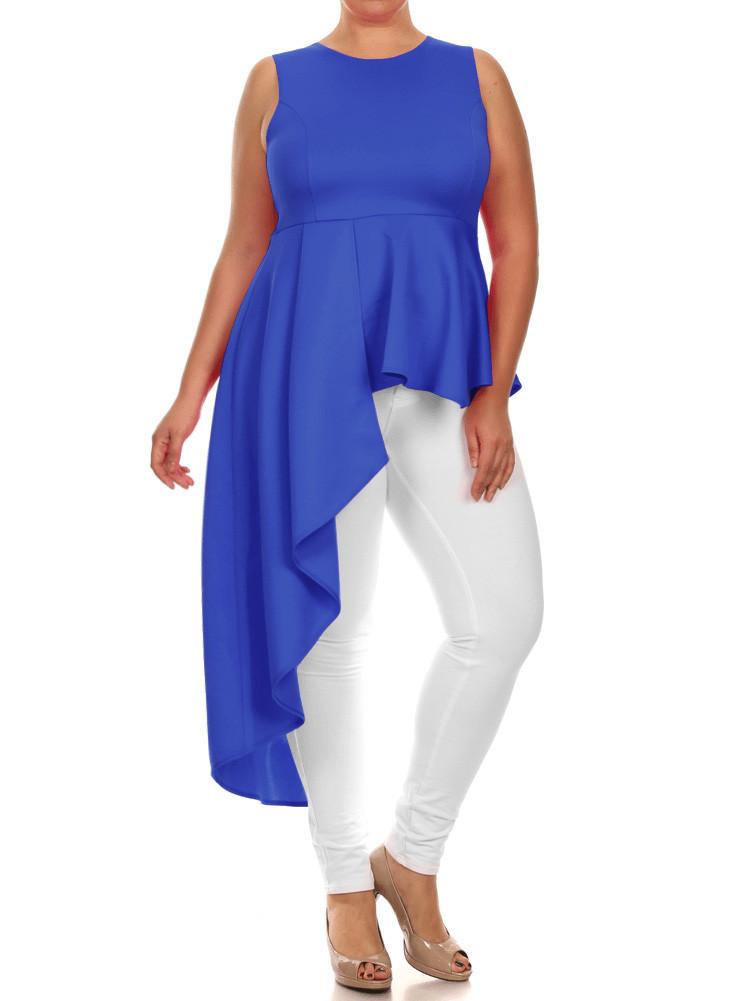 Plus Size Gala Asymmetrical Blue Maxi Shirt Dress