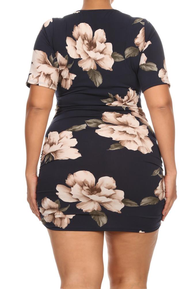 Zip Up Sexy Floral Plus Size Mini Dress