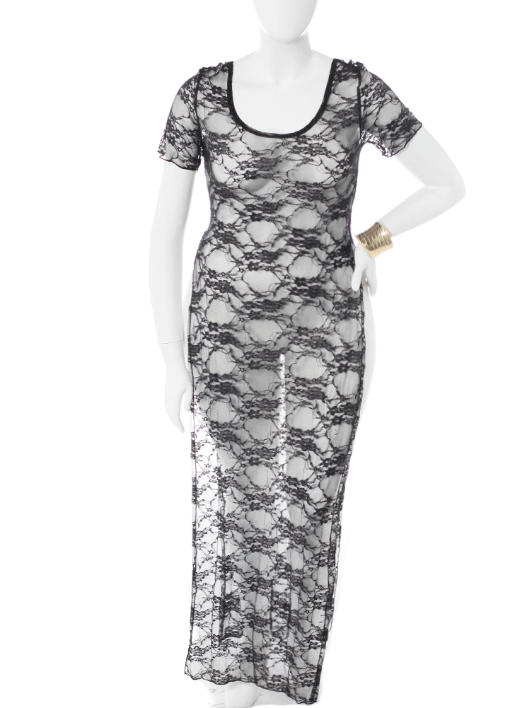 Plus Size Sparkling Lace Maxi Shirt Dress
