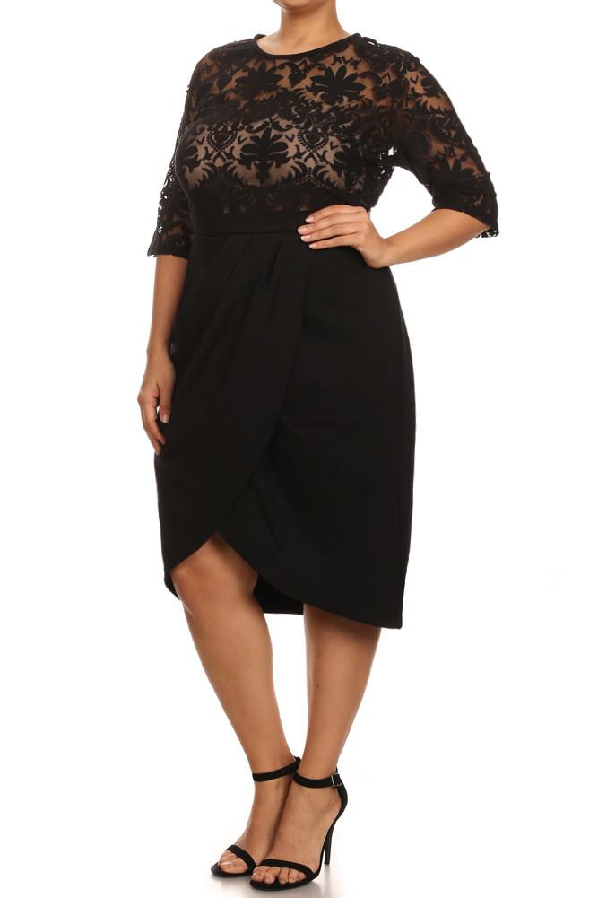 Plus Size Sweet Victorian Tulip Hem See Through Dress
