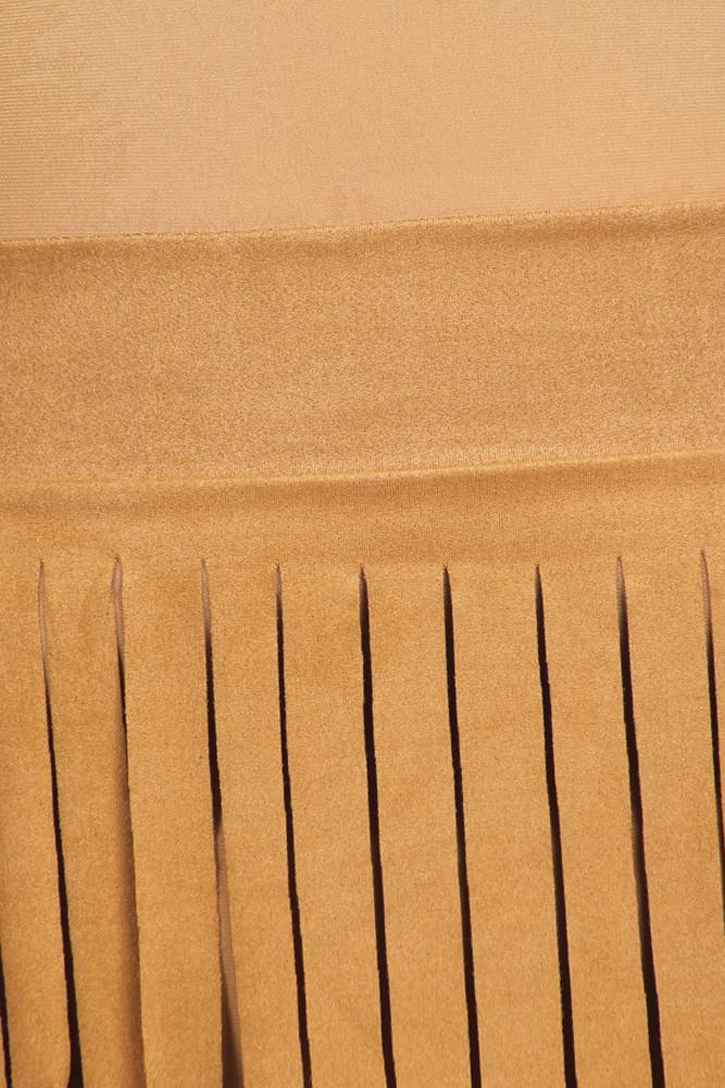Plus Size Suede Fringe Skirt Tan Dress