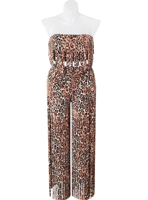 Plus Size Fringe Two Piece Leopard Set