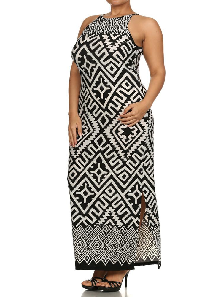 Plus Size Stylish Tribal Print Maxi Dress