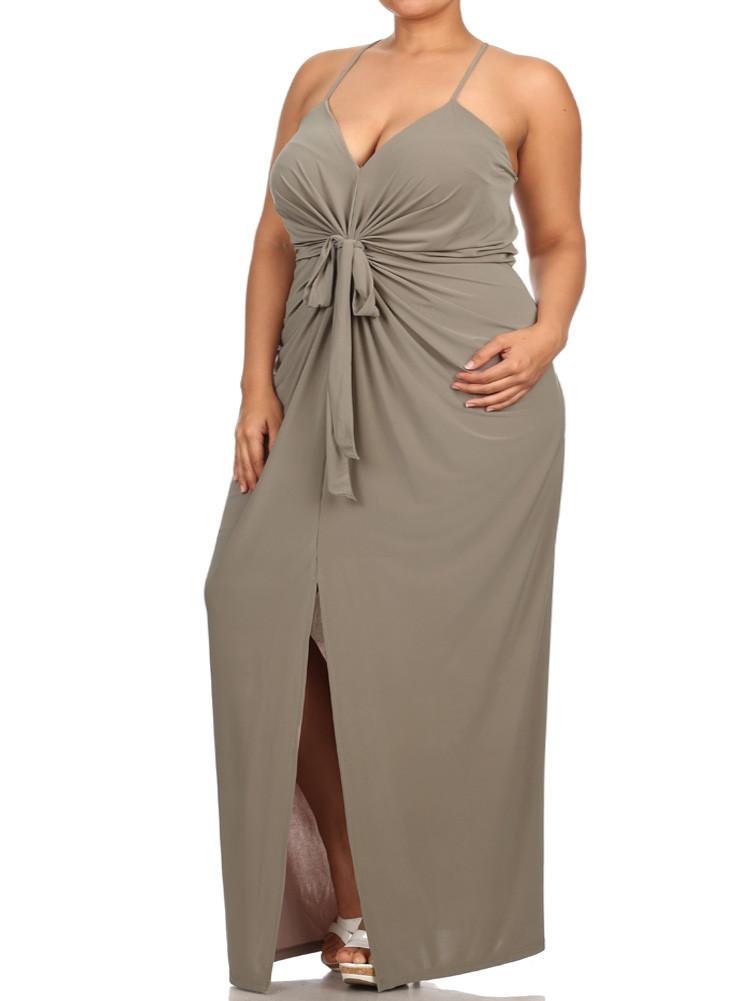 Plus Size Memorable Drapey knot Front Taupe Dress