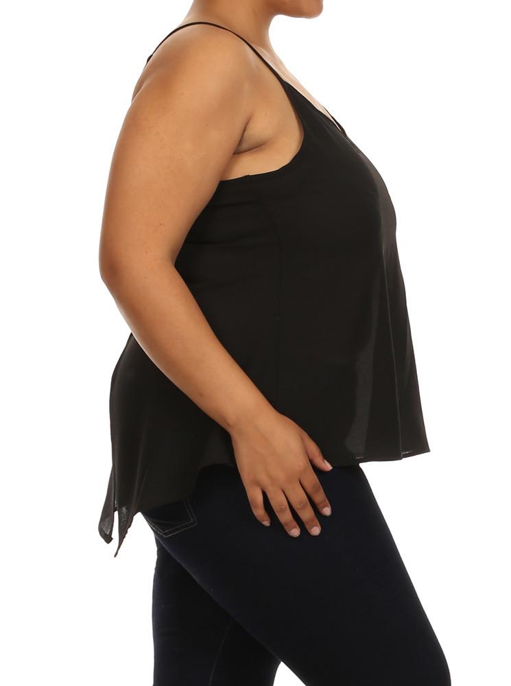 Plus Size Sexy Butterfly Back Black Sheer Cami