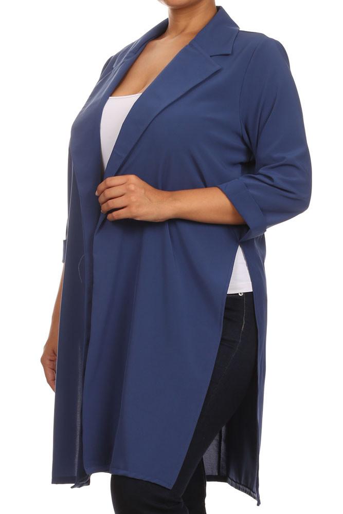 Plus Size In Town Sheer Split Sides Blue Jacket