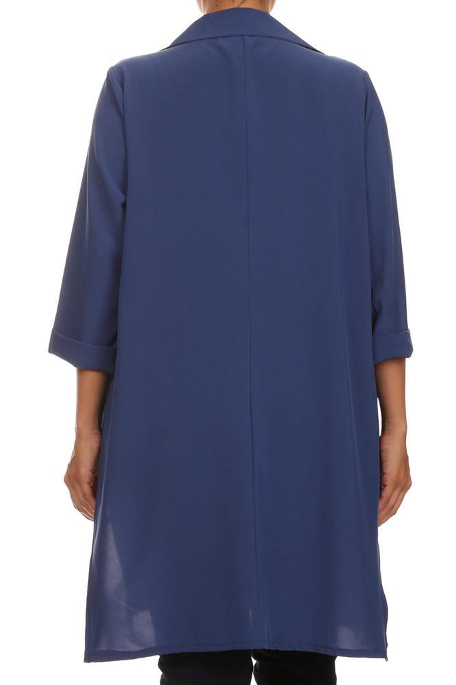 Plus Size In Town Sheer Split Sides Blue Jacket