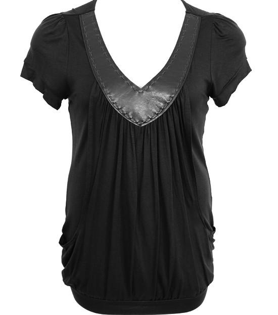 Plus Size V Collar Layered Loose Black Top