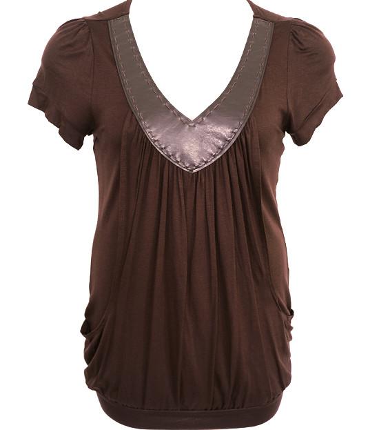Plus Size V Collar Layered Loose Brown Top