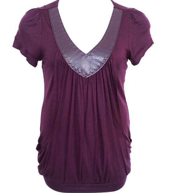 Plus Size V Collar Layered Loose Purple Top