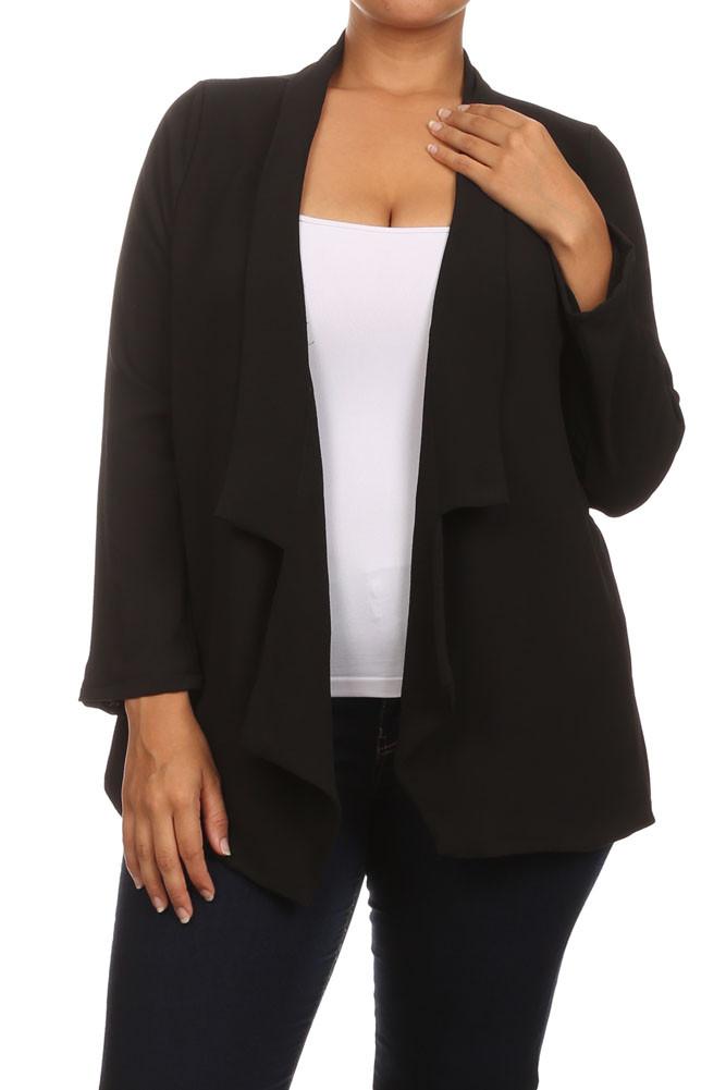 Plus Size Friday Night Draped Sheer Black Cardigan