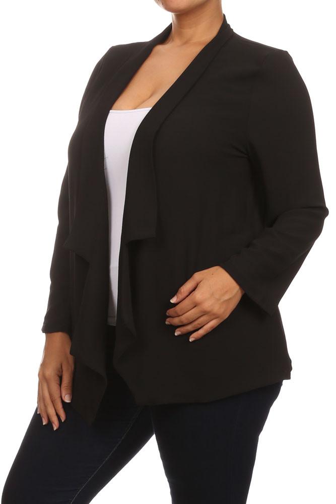 Plus Size Friday Night Draped Sheer Black Cardigan