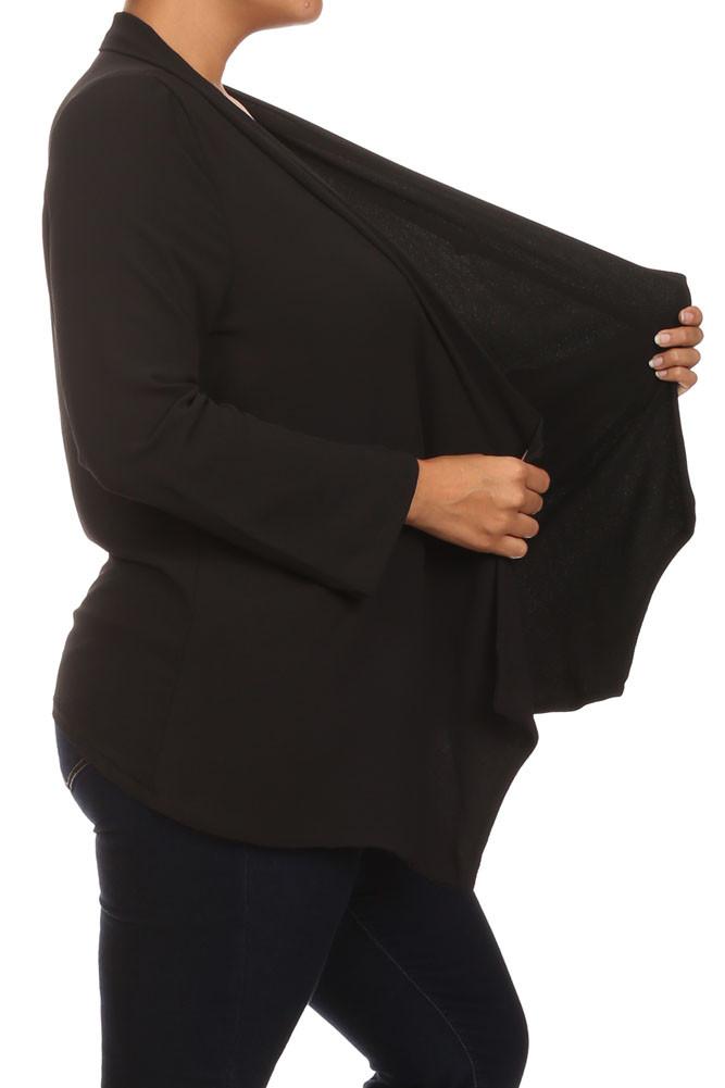 Plus Size Friday Night Draped Sheer Black Cardigan