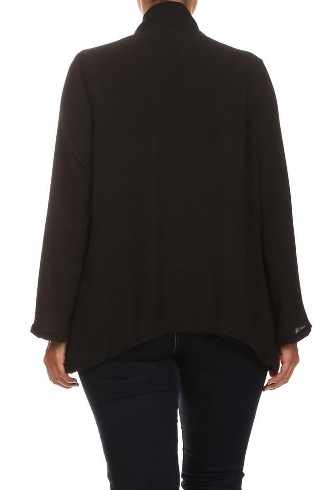 Plus Size Friday Night Draped Sheer Black Cardigan