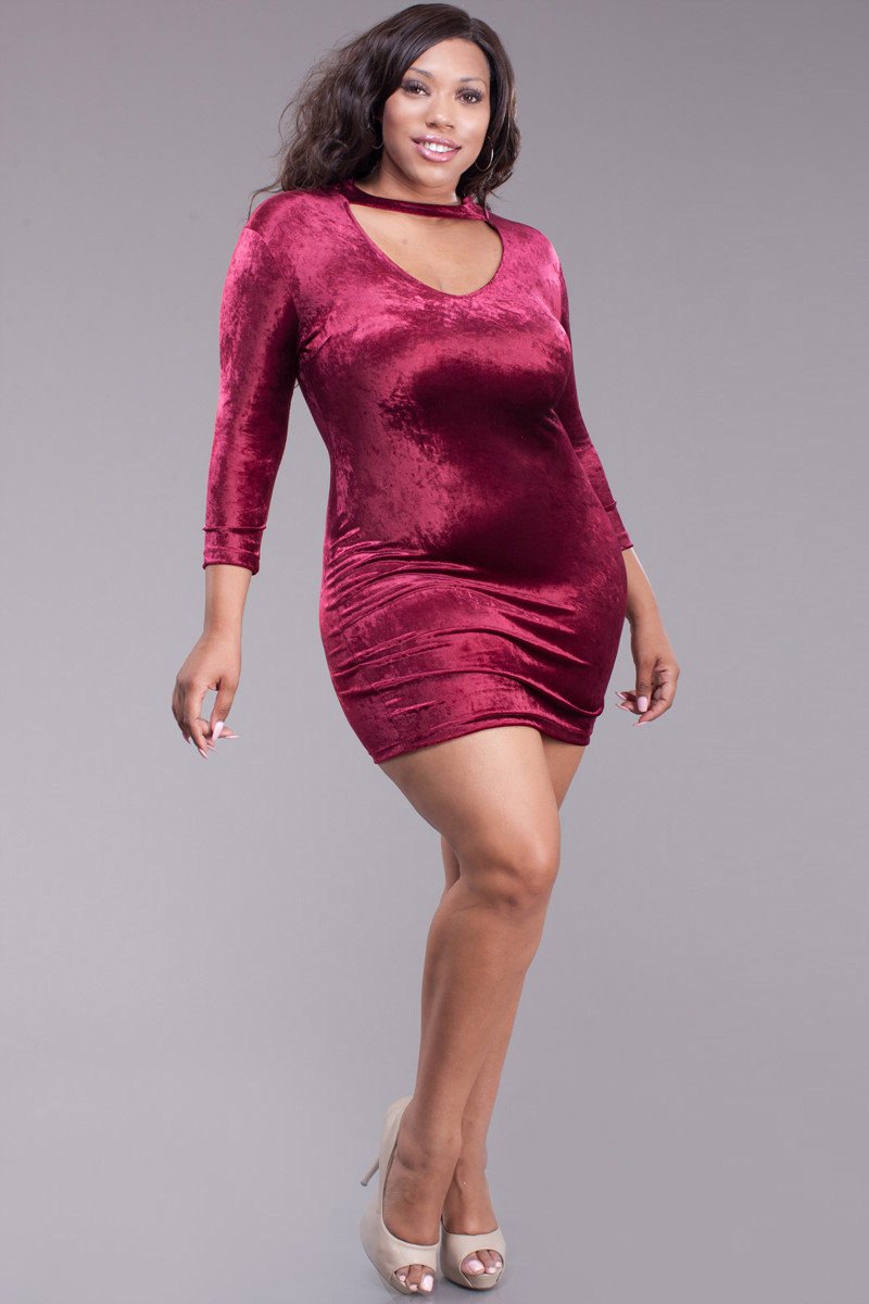 Velvet Sexy Bodycon Plus Size Mini Dress