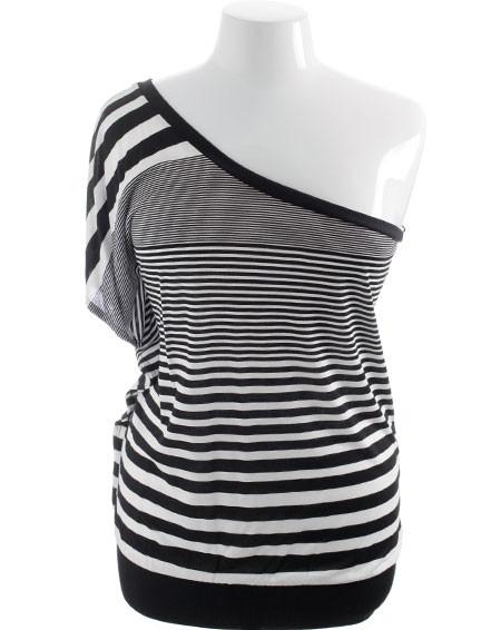 Plus Size Single Shoulder Stripe Top